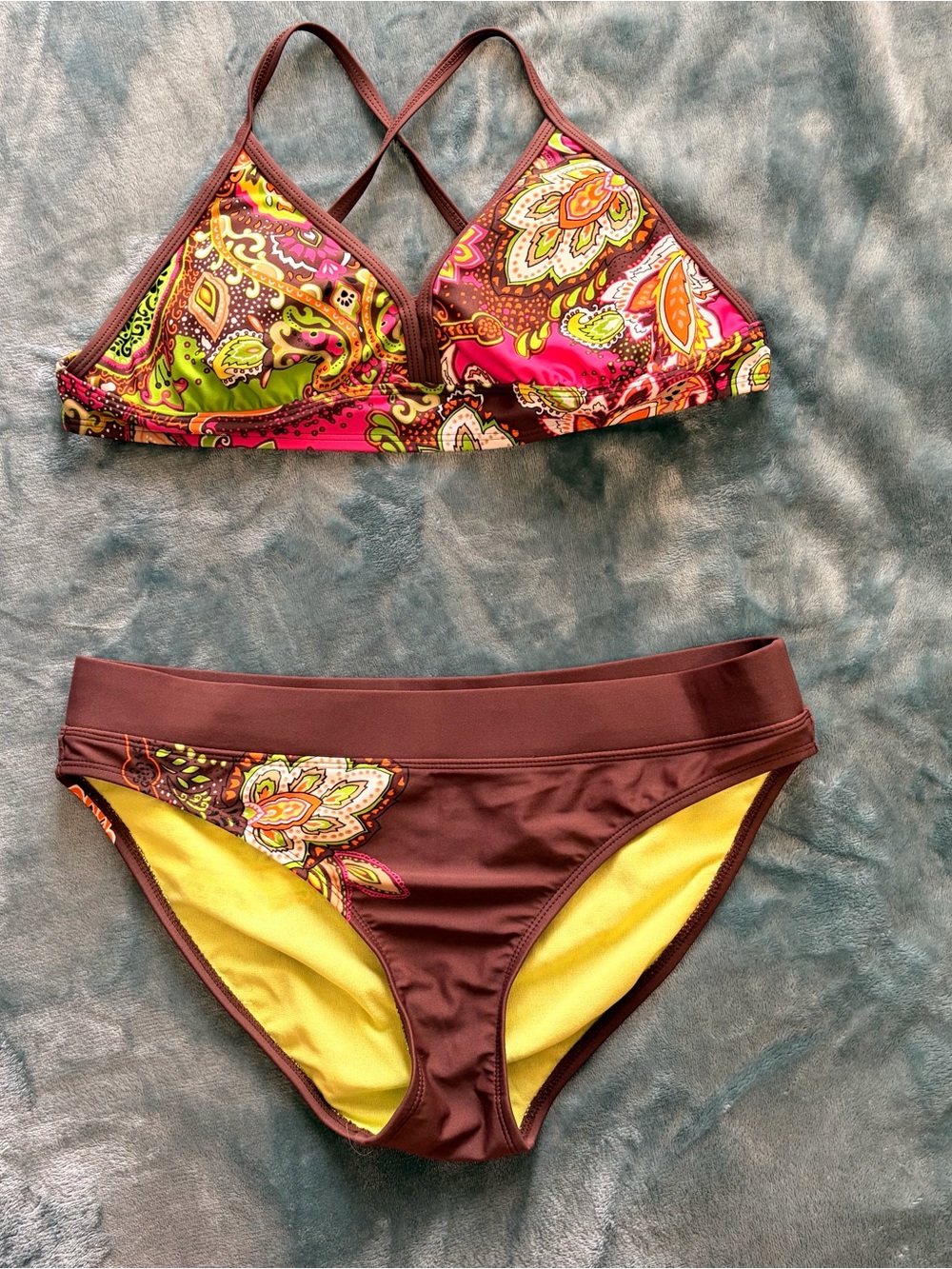 Y2K Athleta Berry Paisley Bikini Set With Removable Pads and Racerback Ties